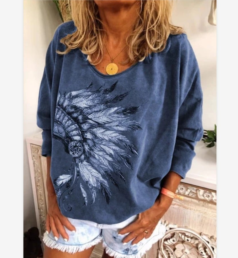 New Printed Feiling Long Sleeve Crew Neck Shirt - Back View
