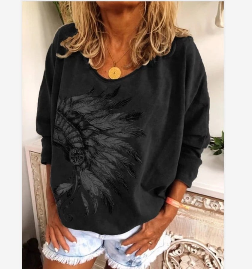 New Printed Feiling Long Sleeve Crew Neck Shirt