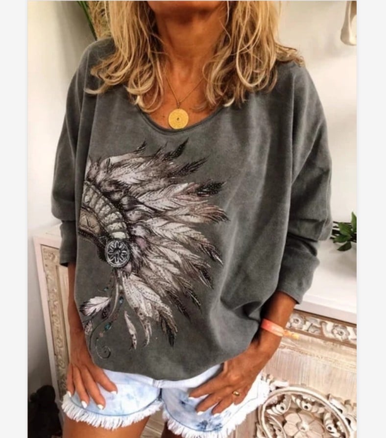 Model Wearing Printed Feiling Long Sleeve Shirt