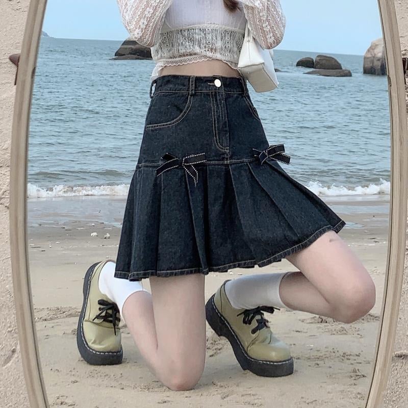 Women's Summer Denim Bow Skirt - Image 4