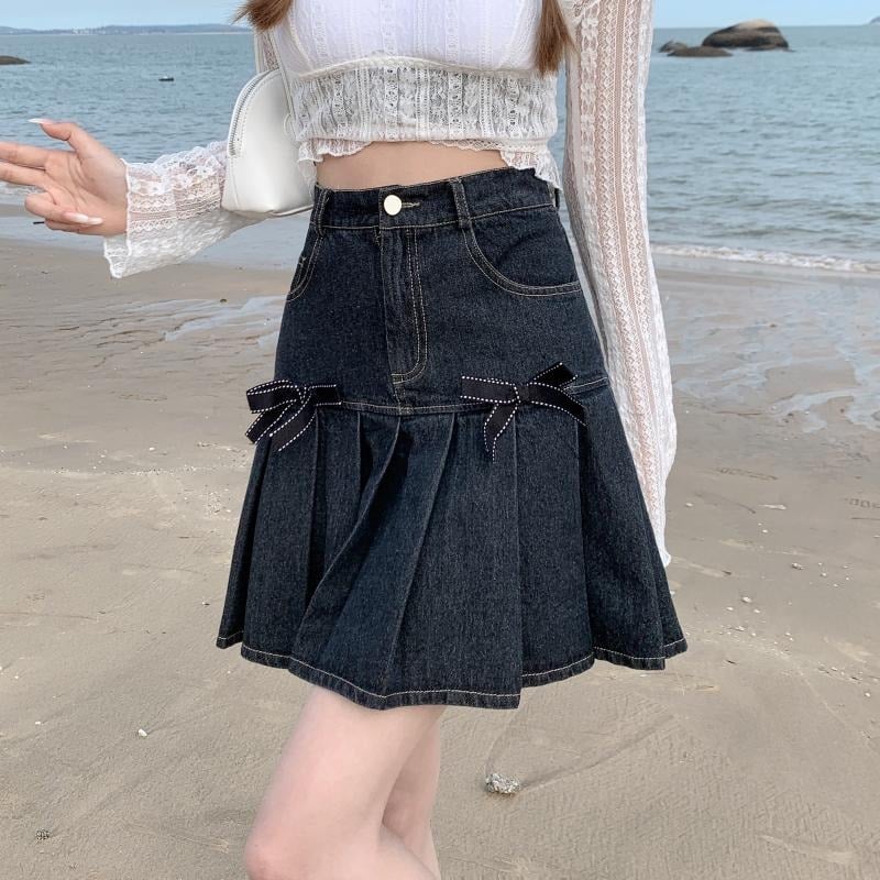 Women's Summer Denim Bow Skirt - Image 1