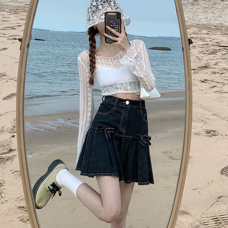 Women's Summer Denim Bow Skirt - Image 5