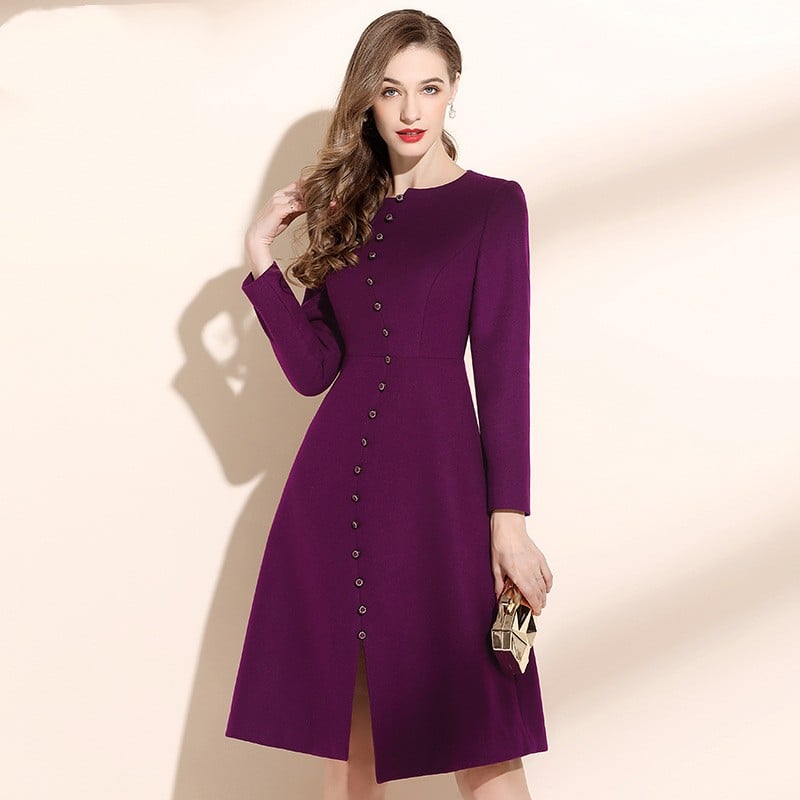 Purple Woolen Dress Back View