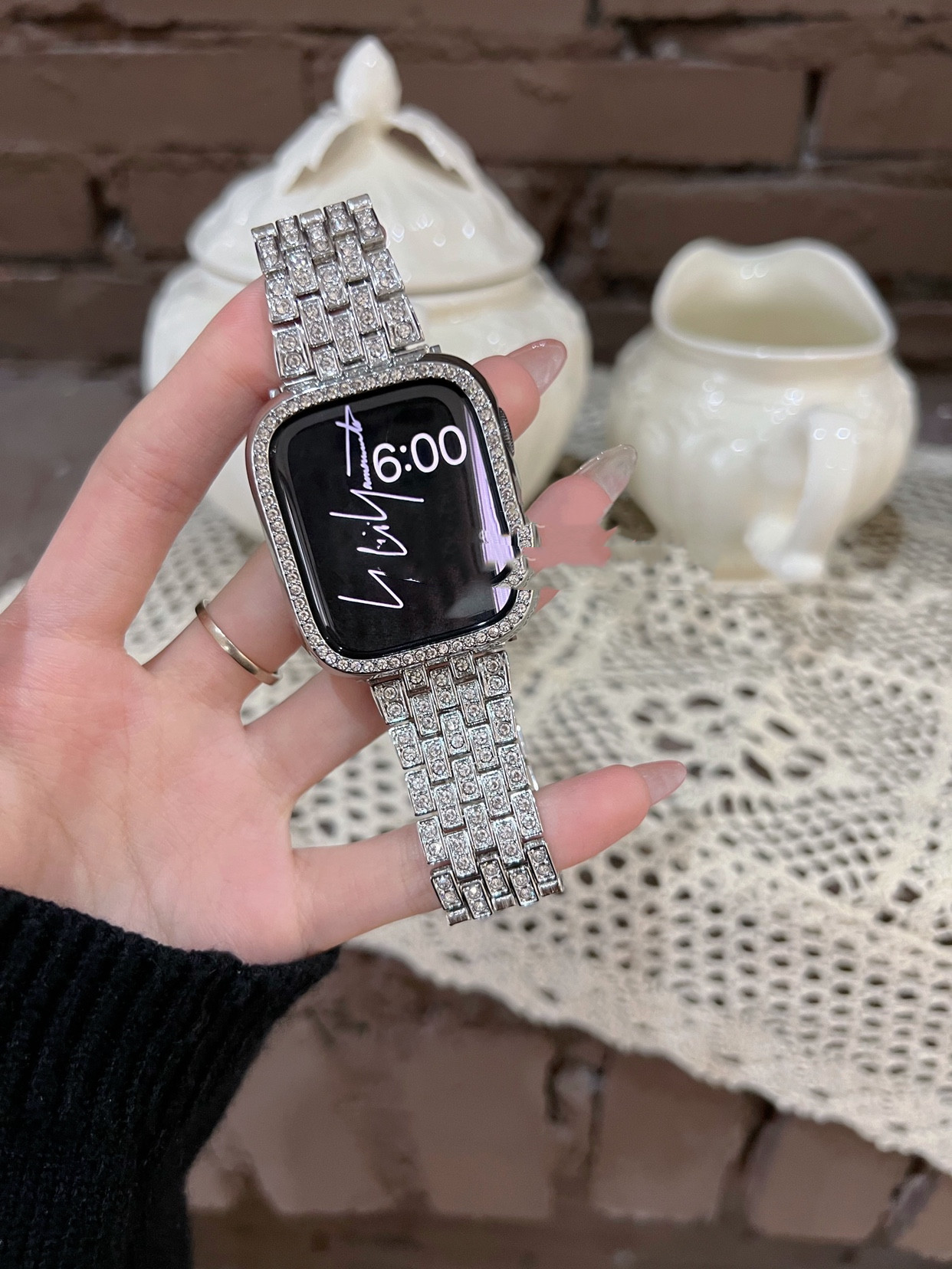 Neutral Diamond Set Metal Strap Image 5