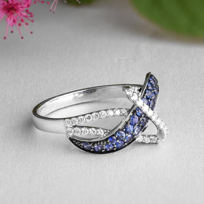 Zircon Sapphire Blue Rhinestone Ring Image 3