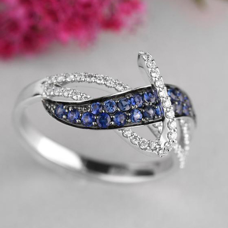Zircon Sapphire Blue Rhinestone Ring Image 4