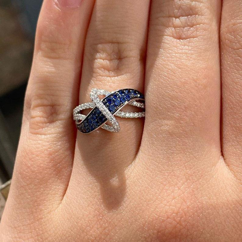 Zircon Sapphire Blue Rhinestone Ring Image 5