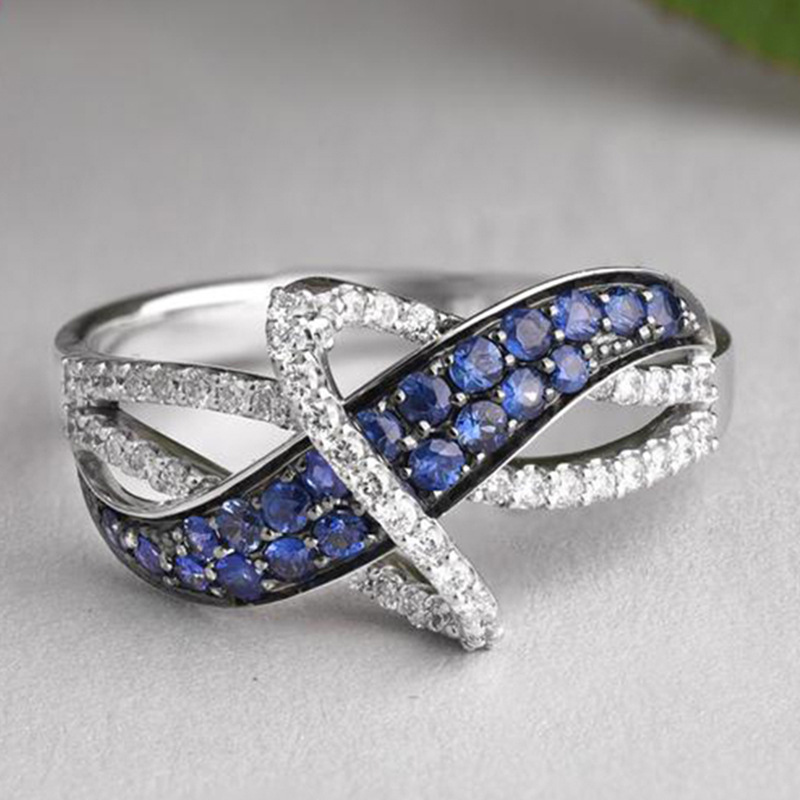 Zircon Sapphire Blue Rhinestone Ring Image 1