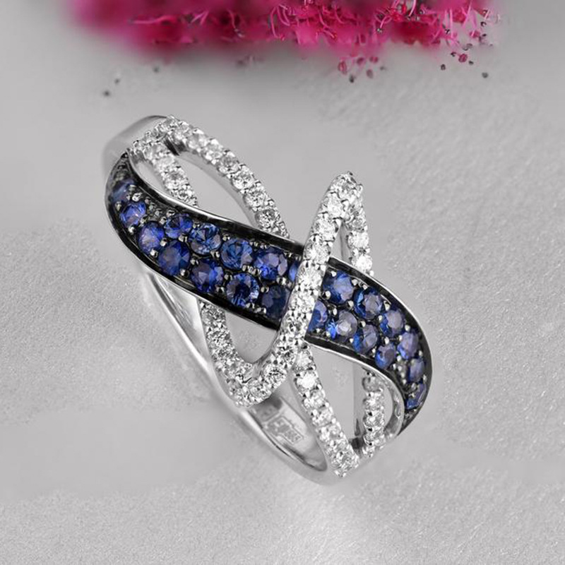 Zircon Sapphire Blue Rhinestone Ring Image 2