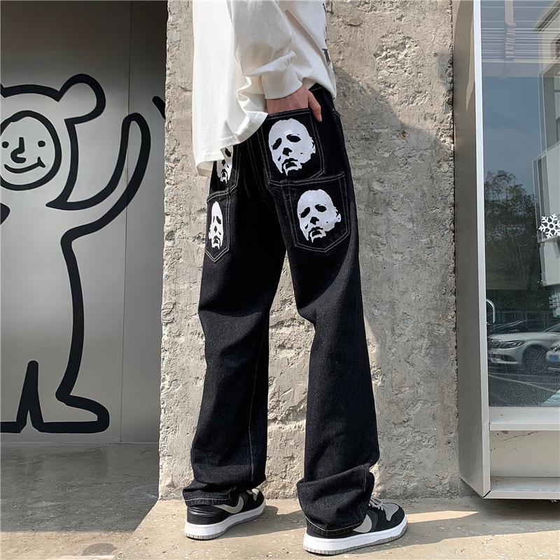 Vintage Hip-hop Printed Loose Straight Jeans 6