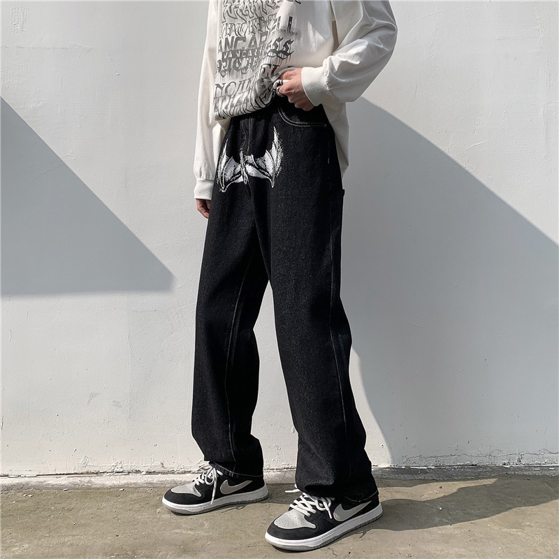 Vintage Hip-hop Printed Loose Straight Jeans 1