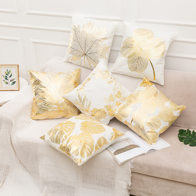 Elegant White and Gold Decorative Pillow Cover 3