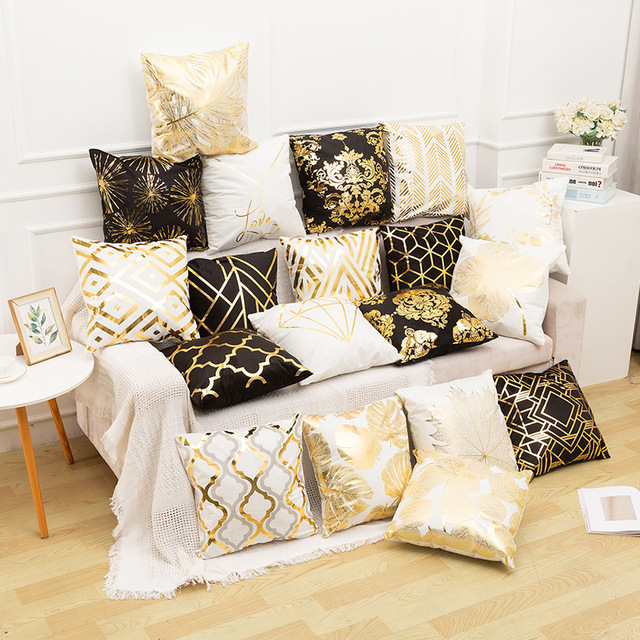 Elegant White and Gold Decorative Pillow Cover 1
