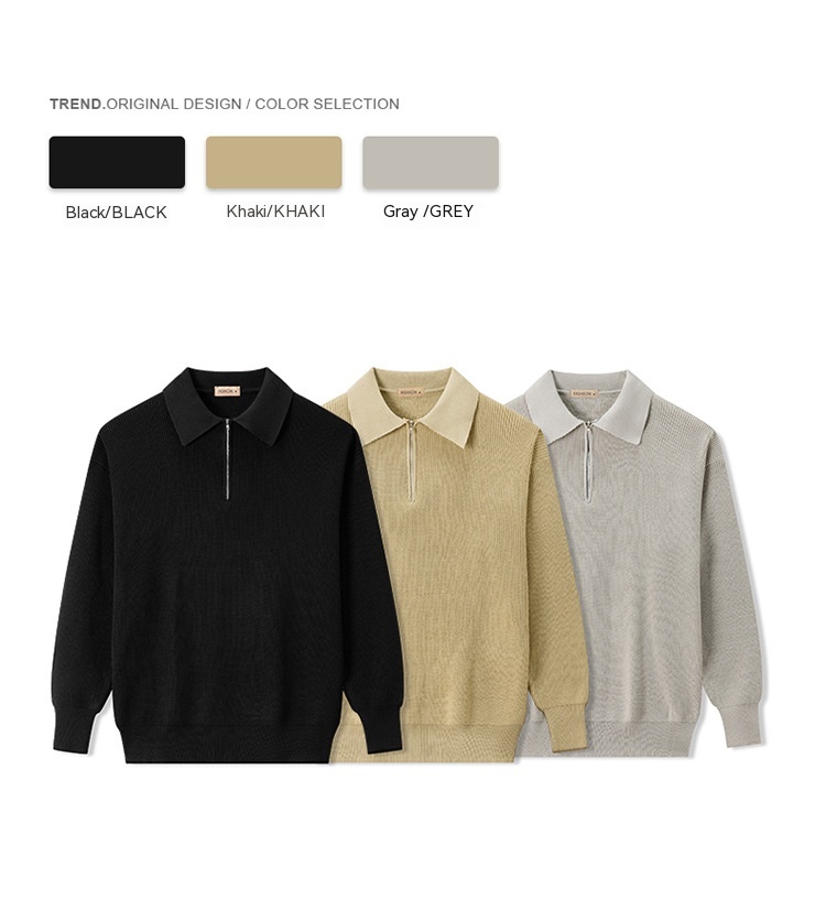 Men's Long Sleeve Polo Collar Sweater Image 3