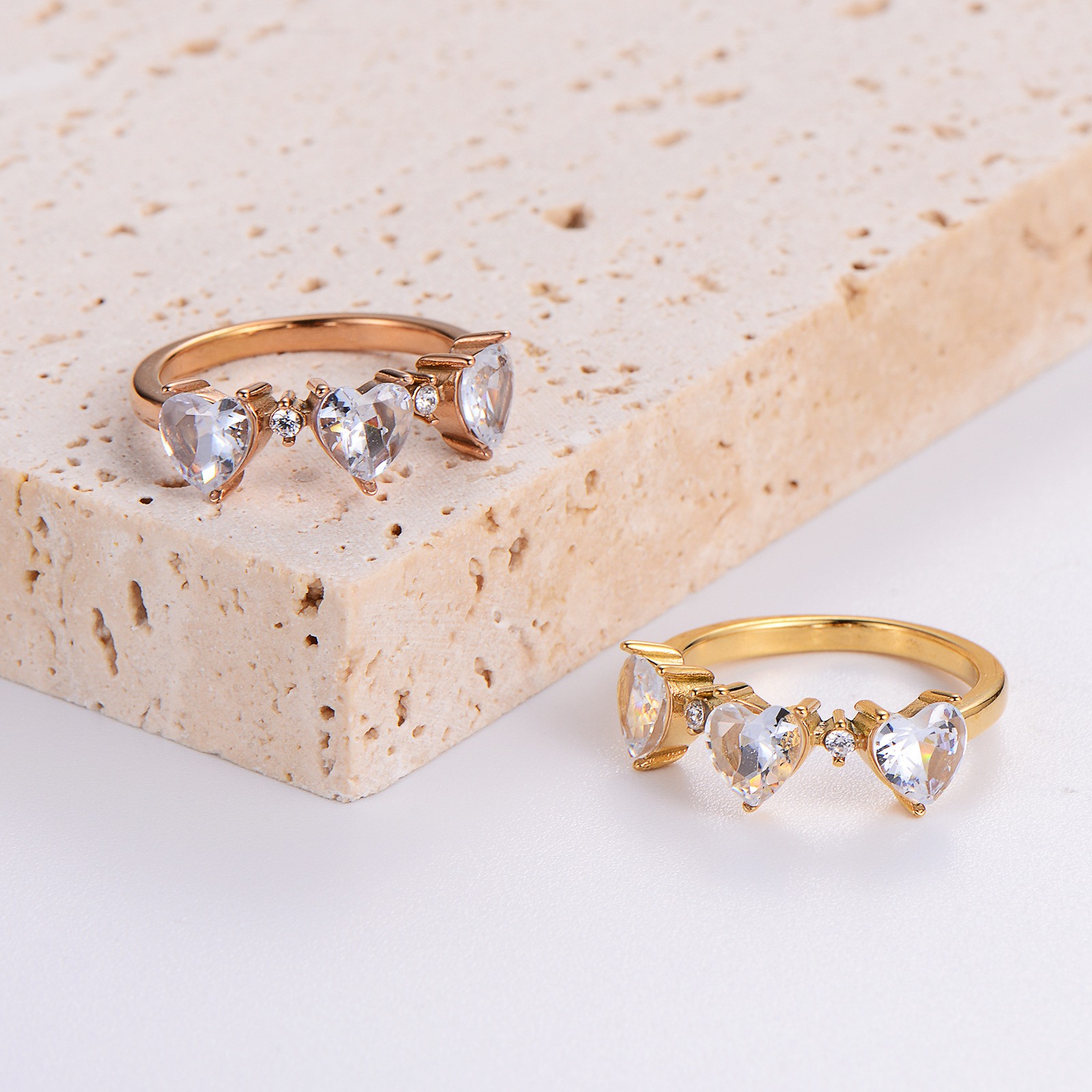 Stainless Steel Zircon Heart Ring 3