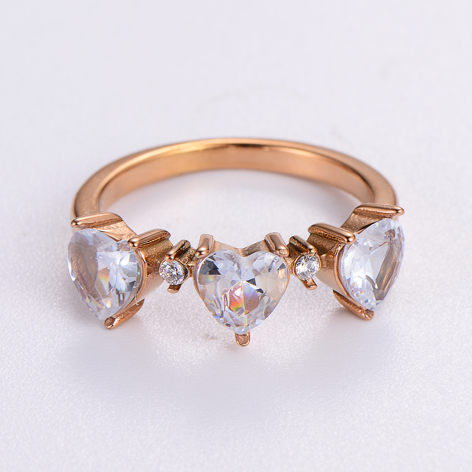 Stainless Steel Zircon Heart Ring 8