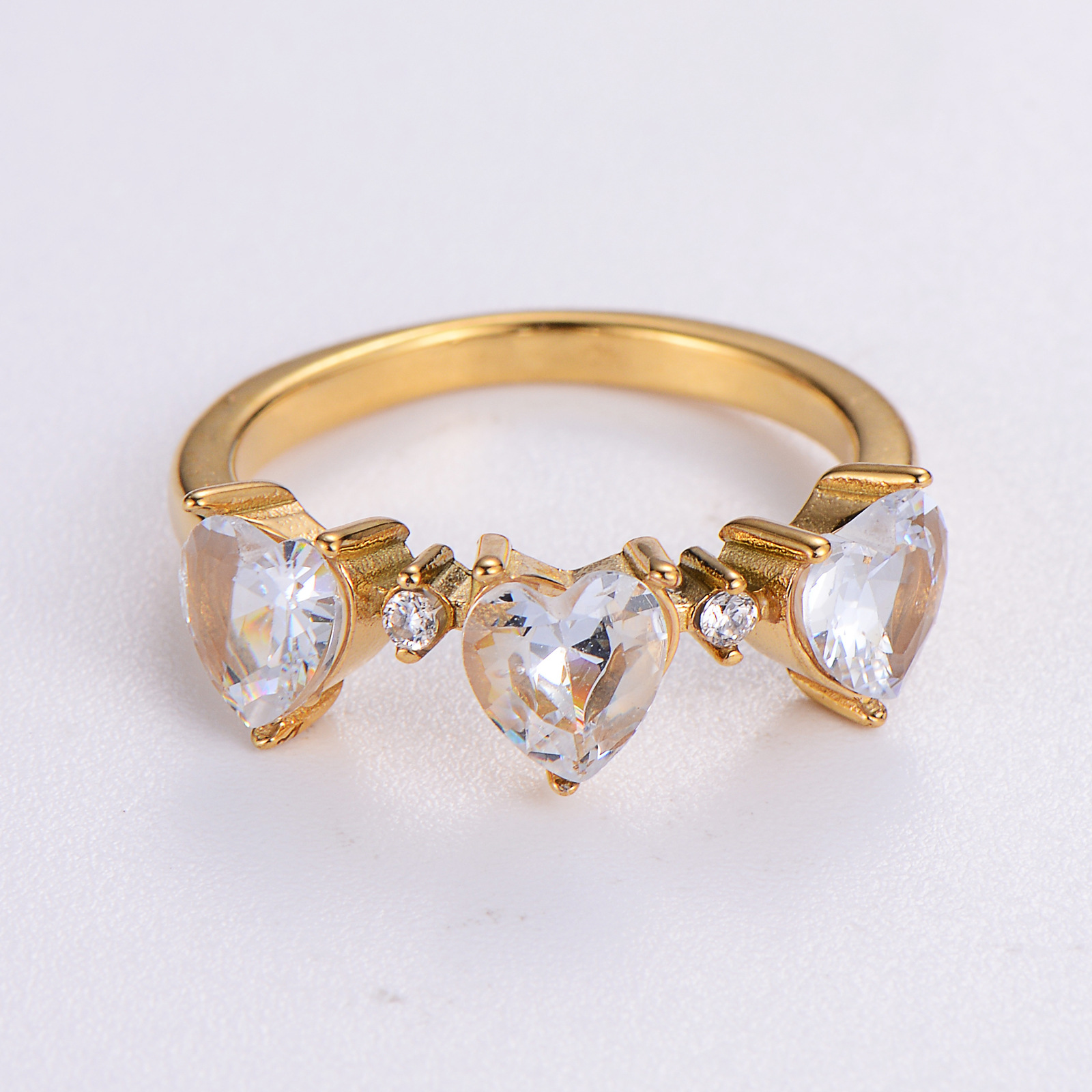 Stainless Steel Zircon Heart Ring 2