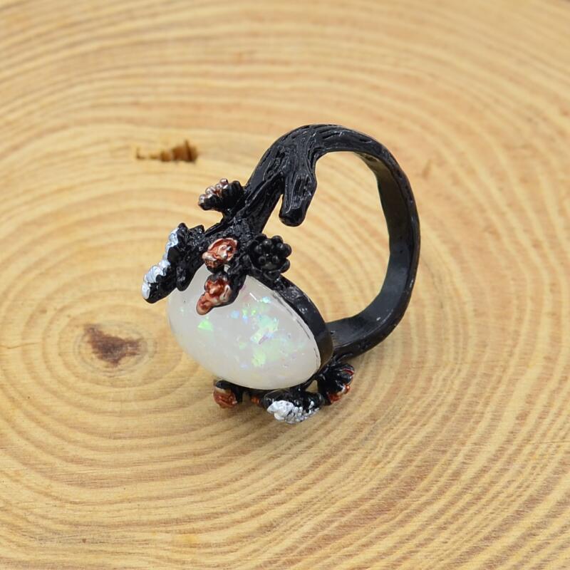 Vintage Flower Opal Black Gold Ring 5