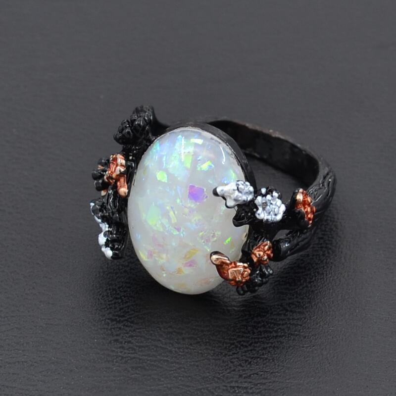 Vintage Flower Opal Black Gold Ring 6