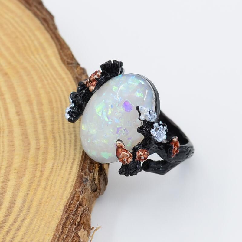 Vintage Flower Opal Black Gold Ring 3