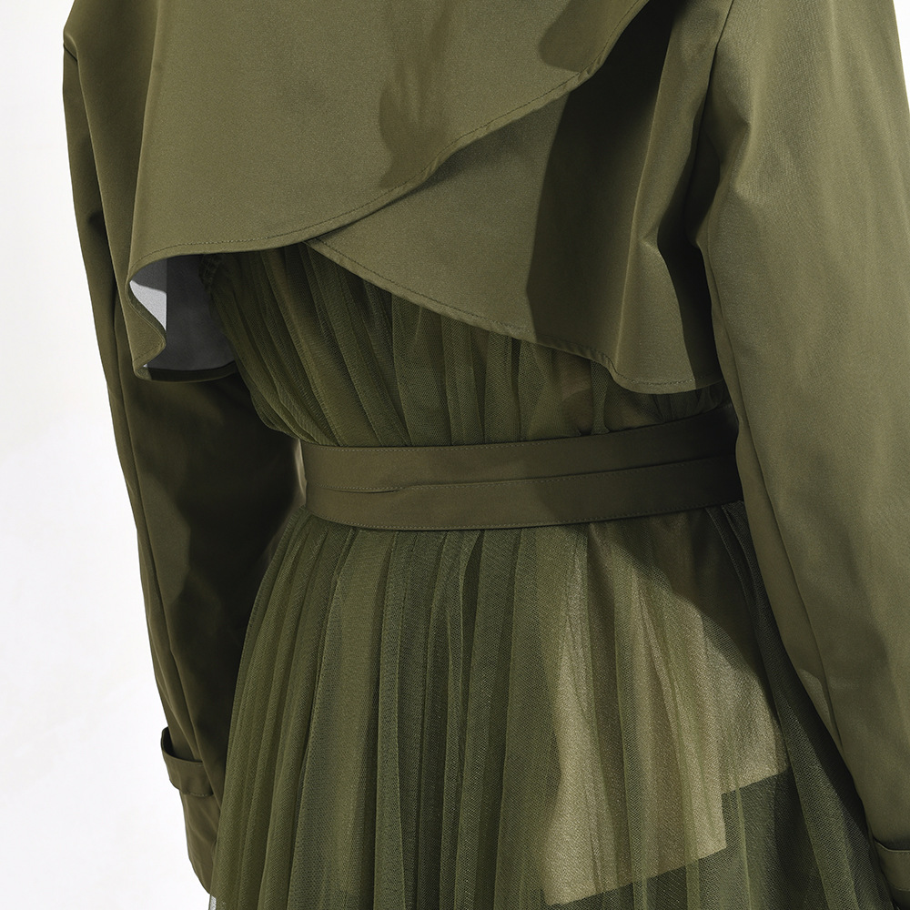 Women's Korean-style Mesh Stitching Green Windbreaker Coat