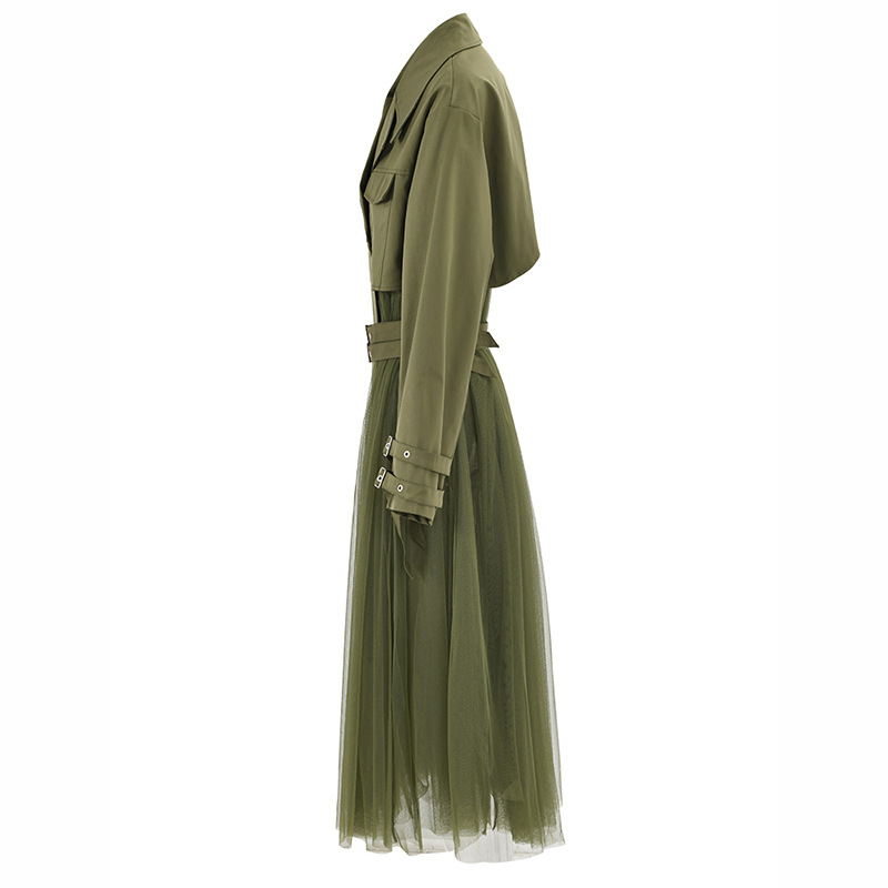 Women's Korean-style Mesh Stitching Green Windbreaker Coat