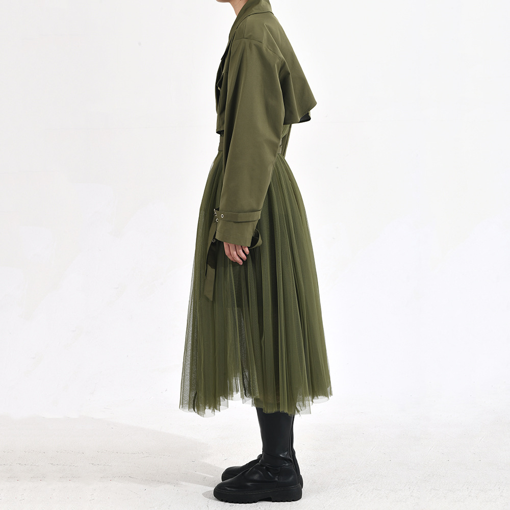 Women's Korean-style Mesh Stitching Green Windbreaker Coat