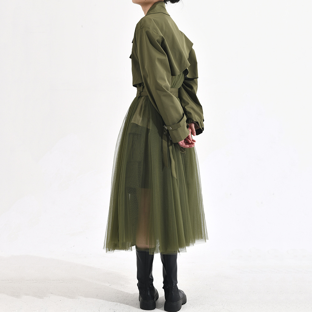 Women's Korean-style Mesh Stitching Green Windbreaker Coat