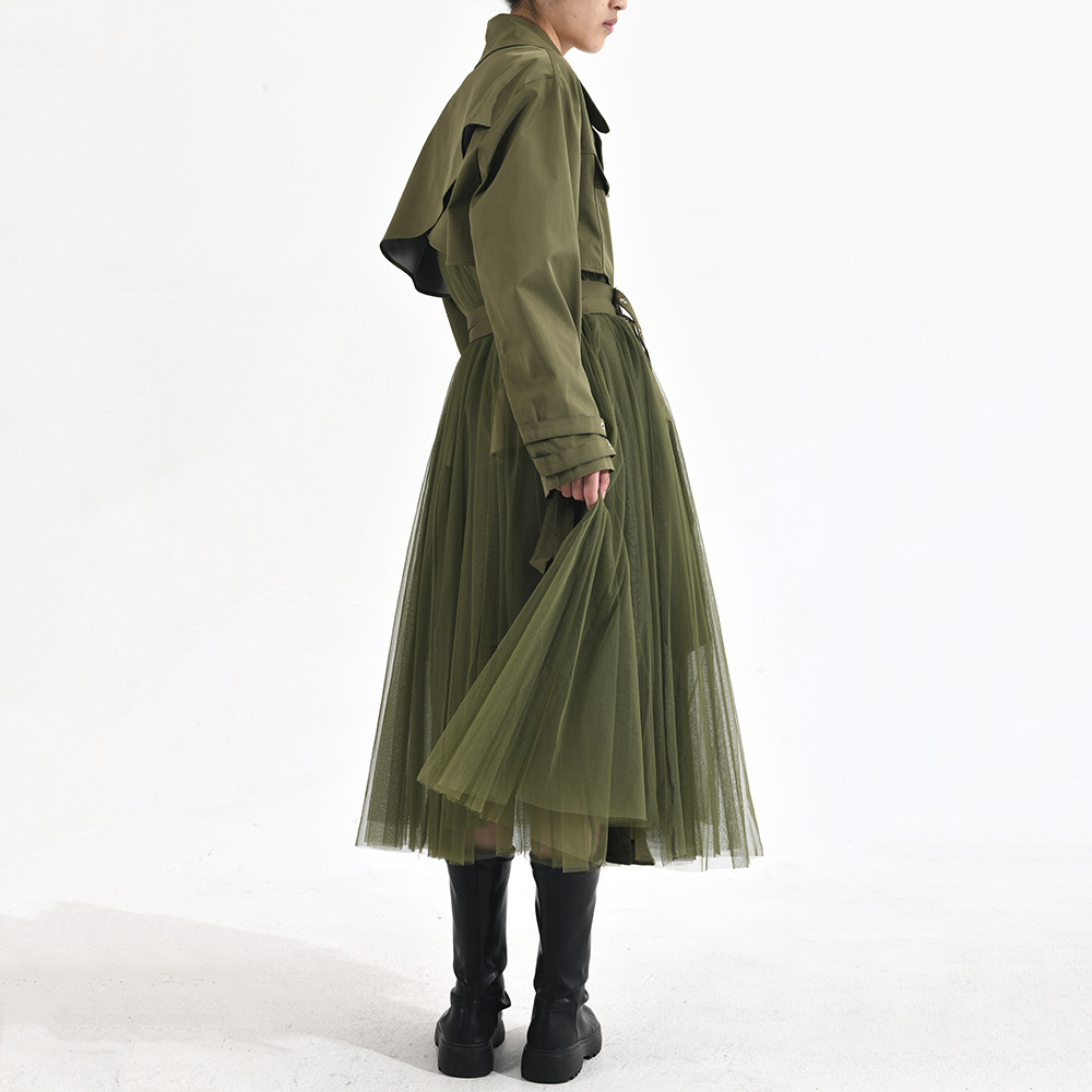 Women's Korean-style Mesh Stitching Green Windbreaker Coat