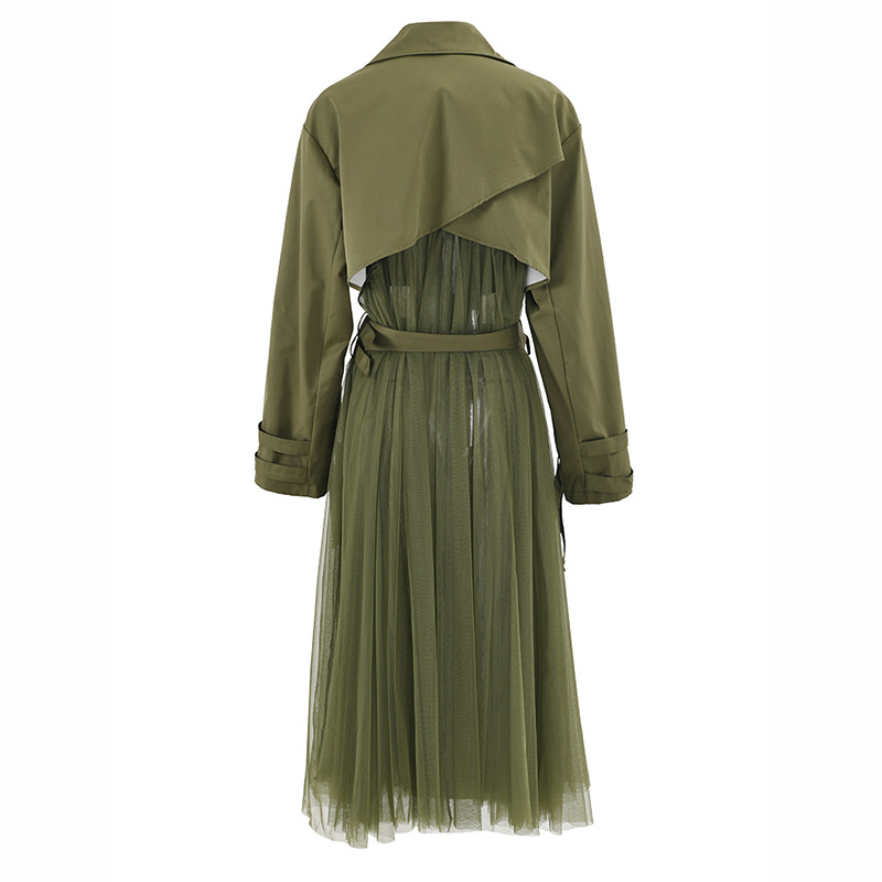 Women's Korean-style Mesh Stitching Green Windbreaker Coat