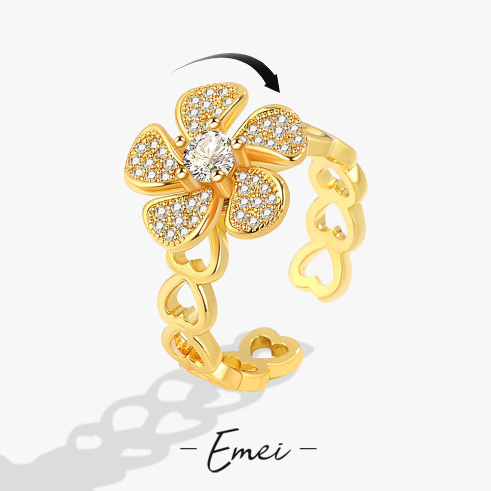 Women's Simple Fashion Micro Inlay Rotatable Flower Ring - Gold