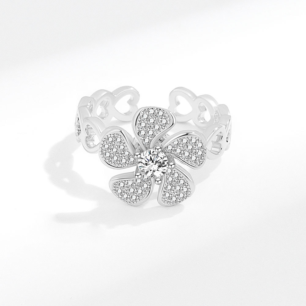 Women's Simple Fashion Micro Inlay Rotatable Flower Ring - Side View