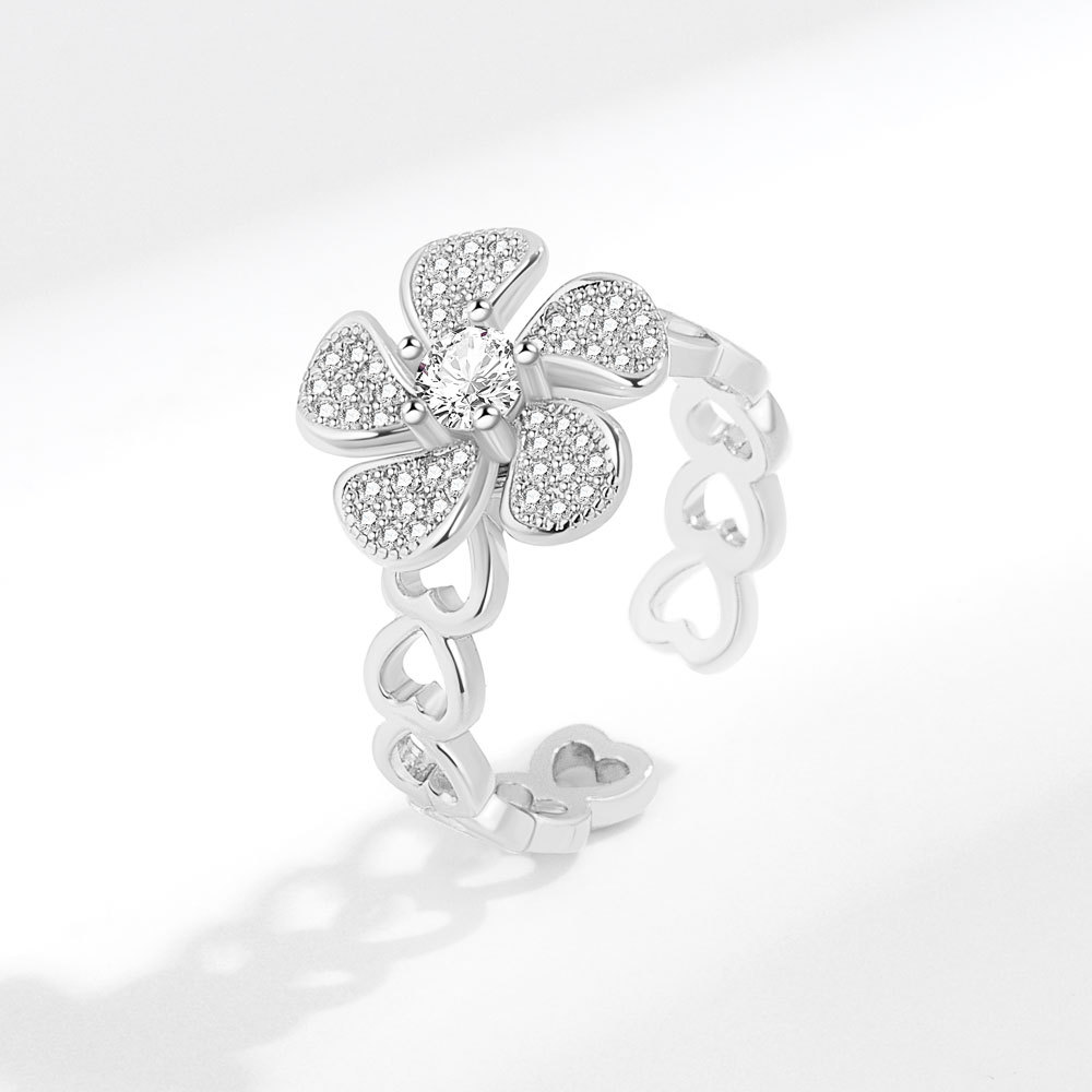 Women's Simple Fashion Micro Inlay Rotatable Flower Ring - Perfect Gift