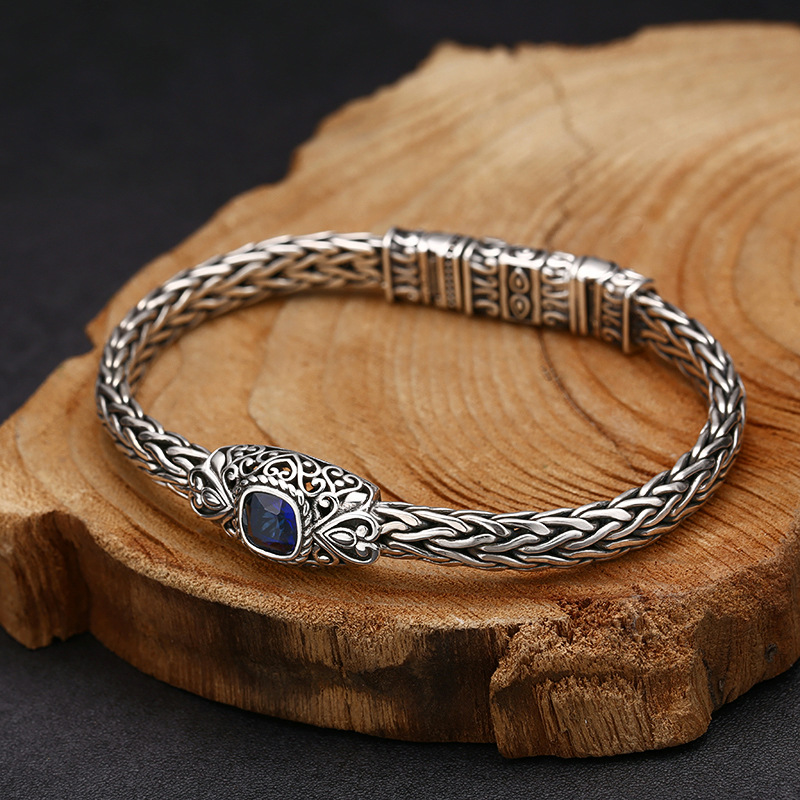 925 Sterling Silver Hand-woven Blue Zircon Bracelet Image 4
