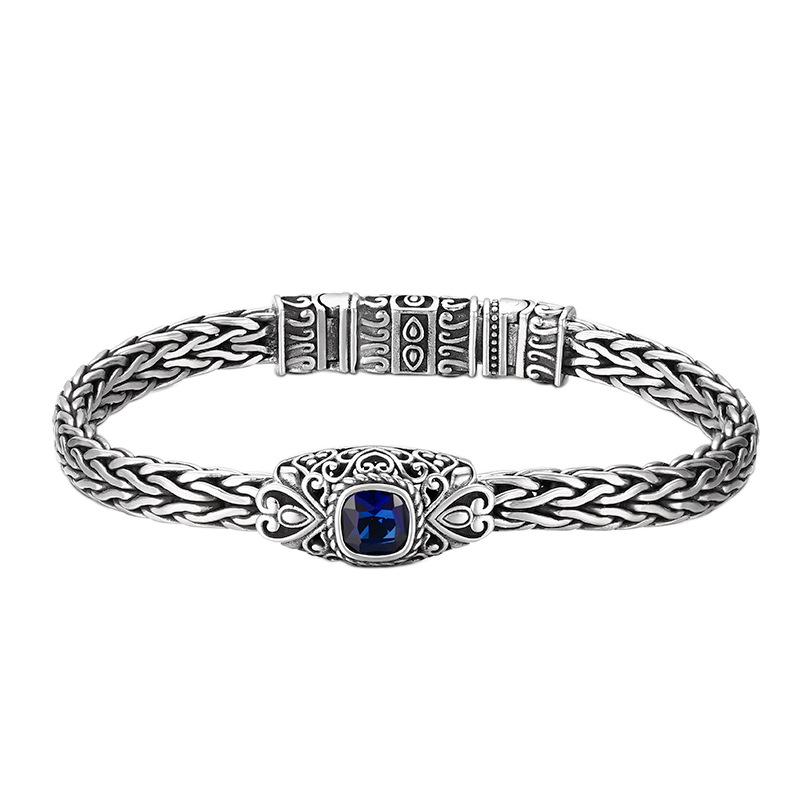 925 Sterling Silver Hand-woven Blue Zircon Bracelet Image 1