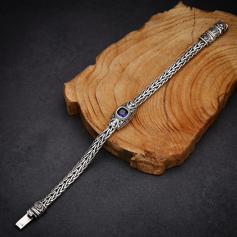 925 Sterling Silver Hand-woven Blue Zircon Bracelet Image 2