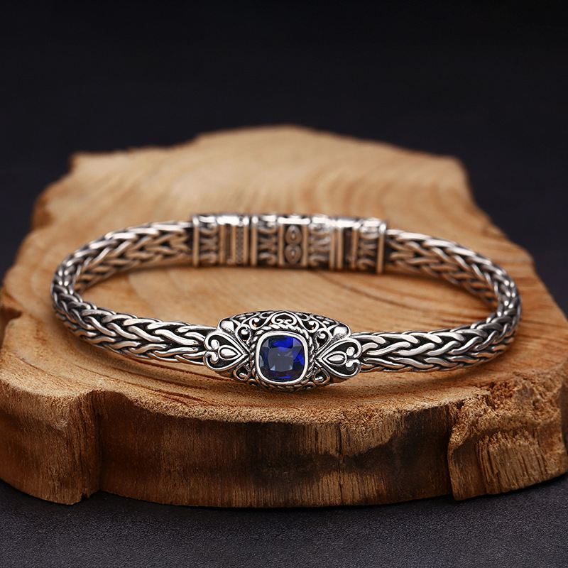 925 Sterling Silver Hand-woven Blue Zircon Bracelet Image 3