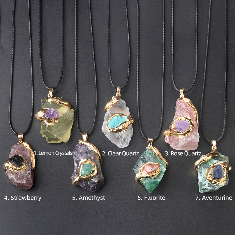 Oversized Gilding Crystal Stone Pendant Necklace - Image 5