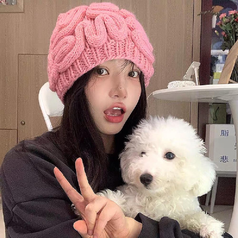 Women's Pink Knitted Wool Hat Image 5