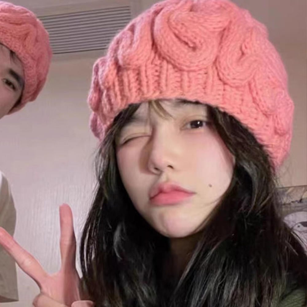 Women's Pink Knitted Wool Hat Image 1