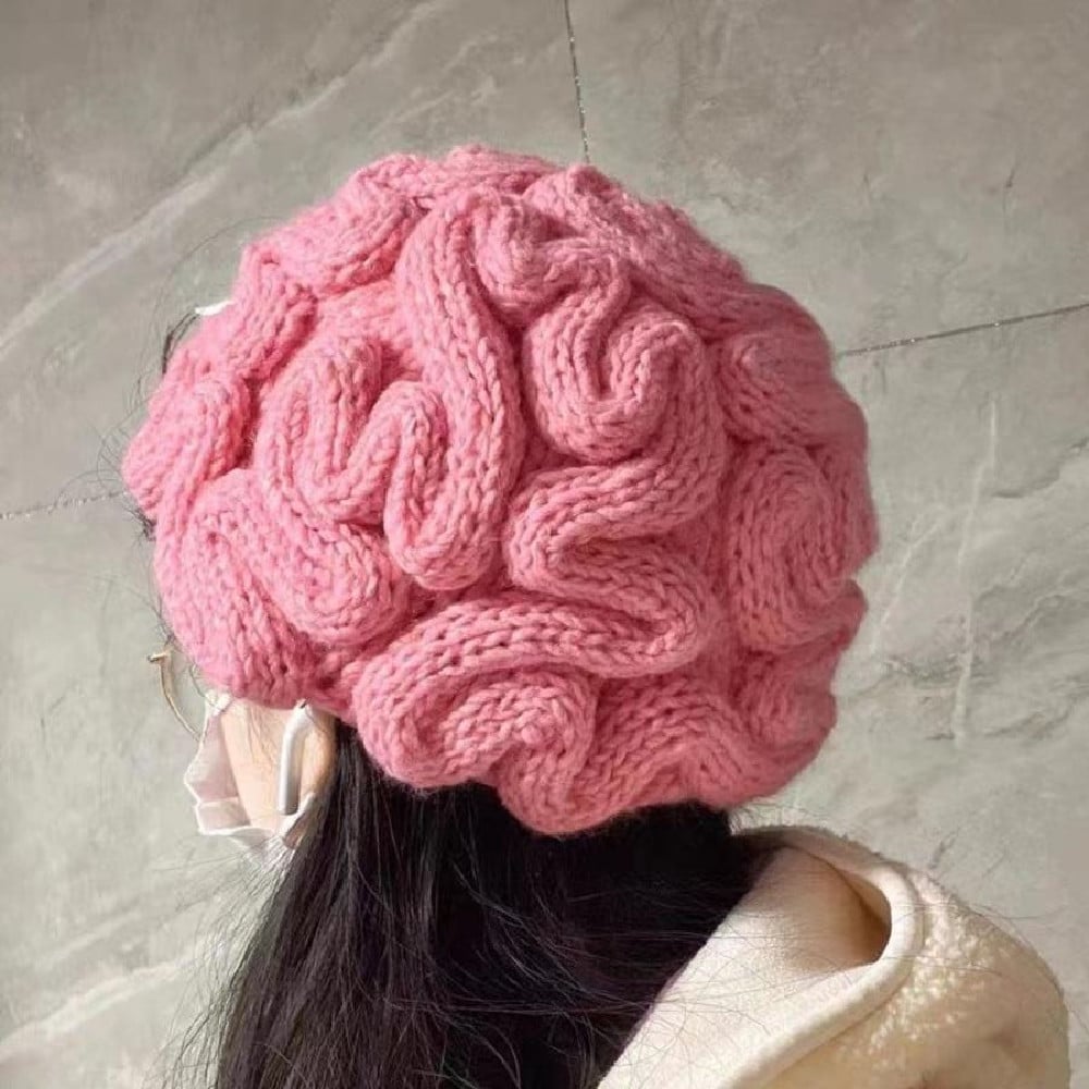 Women's Pink Knitted Wool Hat Image 2