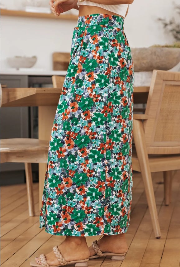 Printed Split Plant Print Skirt Image 4