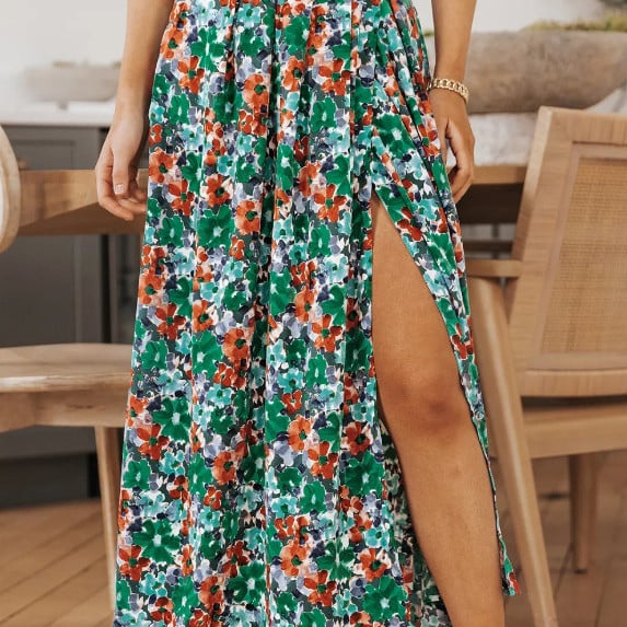 Printed Split Plant Print Skirt Image 1