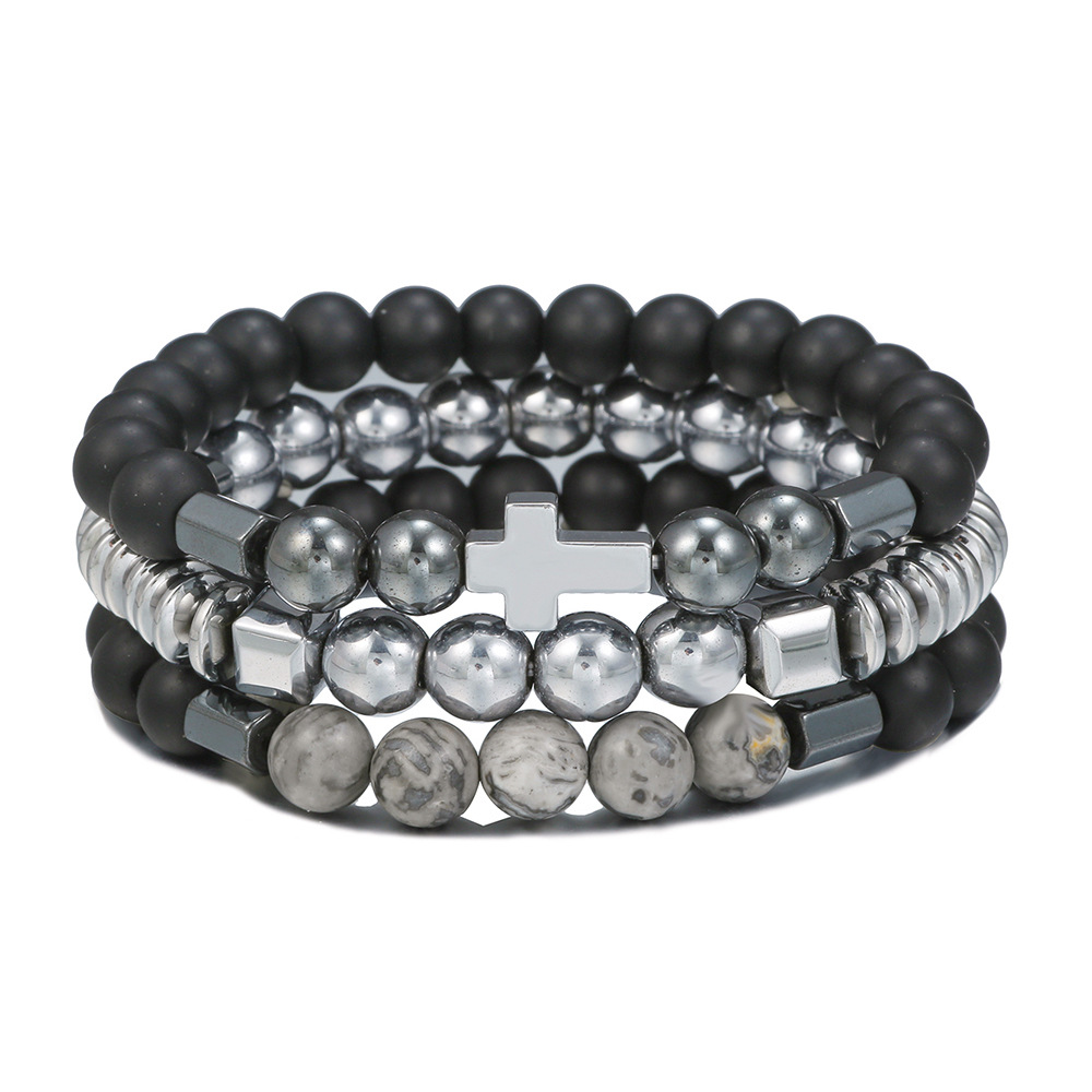 Men's Beaded Haematite Cross Bracelet 3
