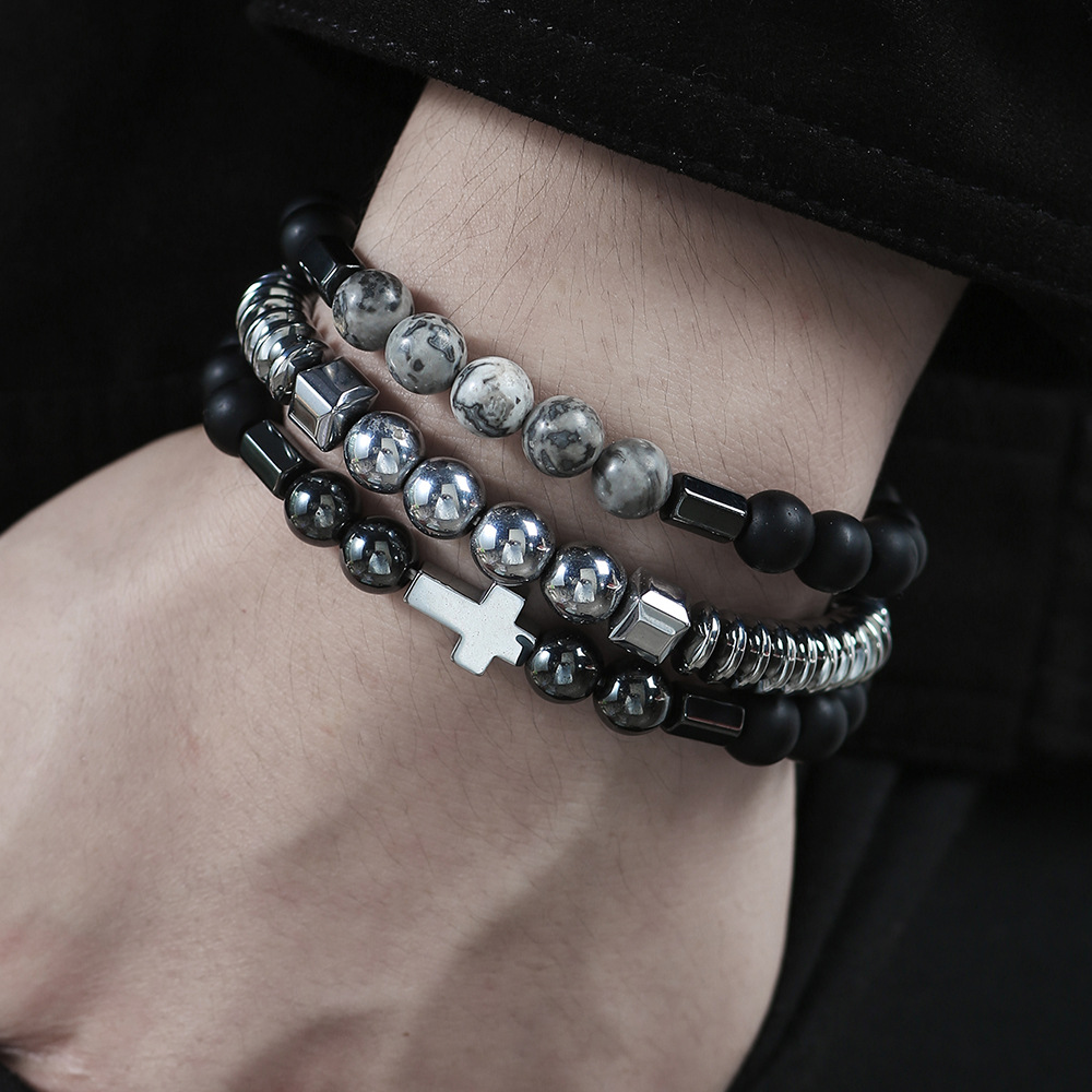 Men's Beaded Haematite Cross Bracelet 5