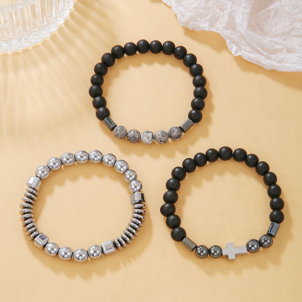 Men's Beaded Haematite Cross Bracelet 2
