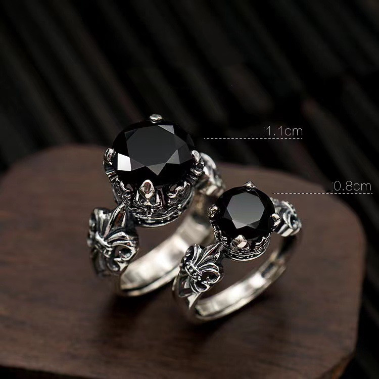 Crown Black Agate Diamond Ring - Image 1