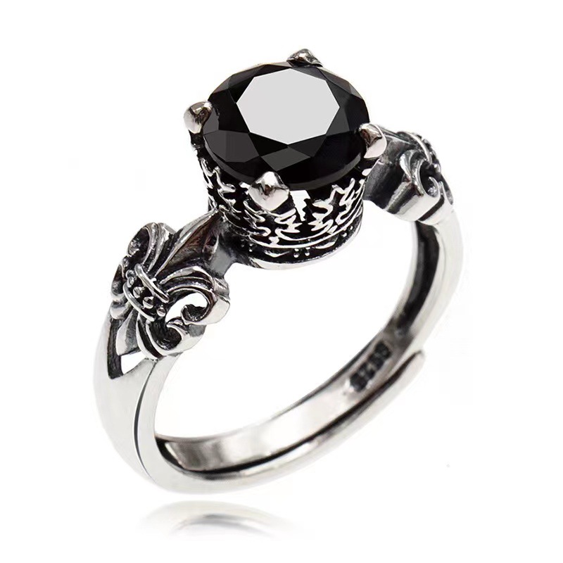 Crown Black Agate Diamond Ring - Image 5