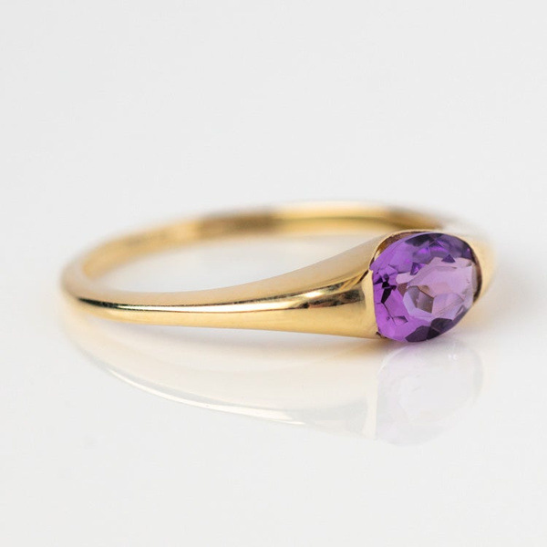 18K Gold Inlaid Purple Gemstone Ring - Image 2