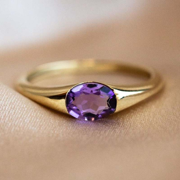 18K Gold Inlaid Purple Gemstone Ring - Image 5
